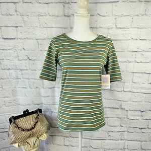 NUEVO CON ETIQUETAS Camisa Top LuLaRoe Talla M Azul Aqua/Amarillo Rayas Gigi Ajustada Manga Codo - Imagen 1 de 10