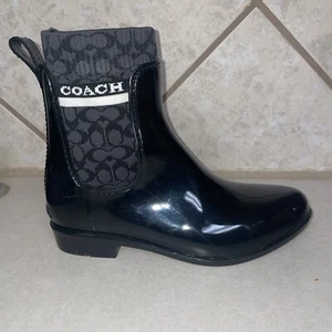 Used Coach Rivington Cut-Out Knit-Liner Rain Boots Size 6 Retail $110+ - Picture 1 of 12