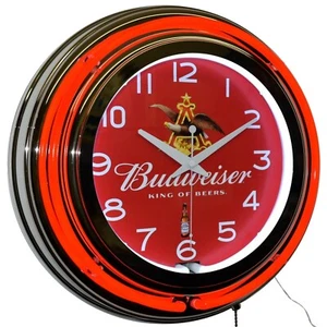 15" Budweiser King Of Beers Doppel Neon Uhr Männerhöhle Pub Bar Dekor (rot) - Bild 1 von 6
