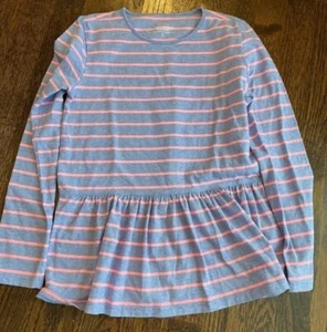 Vineyard Vines girls long sleeve blue and pink striped shirt with ruffle, sz L - Picture 1 of 1