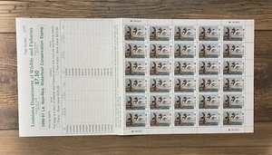 1990 LOUISIANA - LotP - State Duck Stamp **FULL SHEET + AGENT TAB** Non-Resident - Picture 1 of 2
