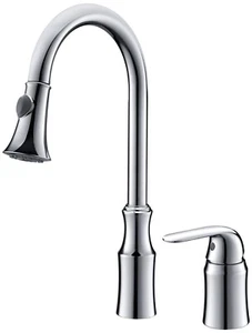 chrome Single Handle Pull-Down spray widespread 2 Hole Kitchen Faucet mixer tap - Picture 1 of 6