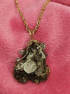 Smoky Quartz Druzy Cluster Wire Wrapped Pendant 24 inch Gold Plated Chain - Picture 1 of 10