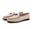 Belgian Mens Bowtie Loafers Shoes Suede Retro Flats With Slip on Dress Shoes