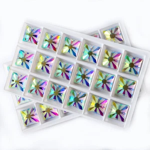 2315MTH Square 16mm AB Glitter Strass Flatback Sew On Crystal Rhinestones Beads - Picture 1 of 12