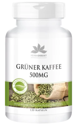 Grüner Kaffee-Extrakt 500 mg - 120 Kapseln 45% Chlorogensäure VEGAN herba direkt