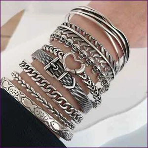 Pulsera de metal 100 % sólida de plata de ley 925 para mujer vintage hecha a mano simple - Imagen 1 de 38