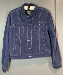 Eddie Bauer Linen Cotton Blend Blue Trucker Jacket Long Sleeve Pockets Size M - Picture 1 of 6