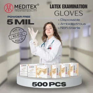 MEDITEX® Disposable Exam Latex Gloves Powder Free 5mil 500 PCS - Picture 1 of 5