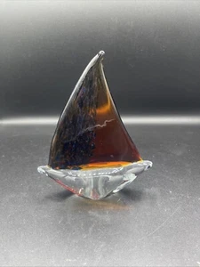 Sammlerstück Morano Glas Segelboot 6" hoch blau gold Vintage Kunstglas Italien MCM - Bild 1 von 8