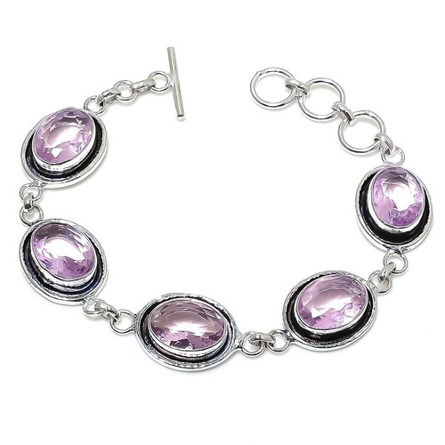 VALENTINO Bracciale gioielli in argento sterling 925 fatto a mano con pietre preziose kunzite rosa misura 7 8"