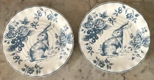 Maxcera? Juego de 2 platos de ensalada Blue Toile Easter Bunny borde festoneado 9,25 nuevos - Imagen 1 de 4