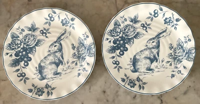Maxcera? Juego de 2 platos de ensalada Blue Toile Easter Bunny borde festoneado 9,25 nuevos Foto 1 de 4