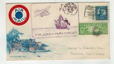1929 First Flight Airmail SAN JUAN PUERTO  RICO TO PARAMAIBO + ST LUCIA CANCEL