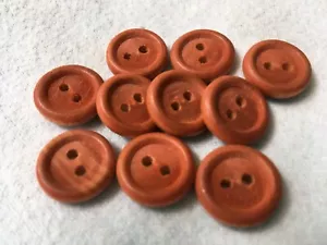 10 Vintage wood buttons burnt orange 5/8" - Picture 1 of 6