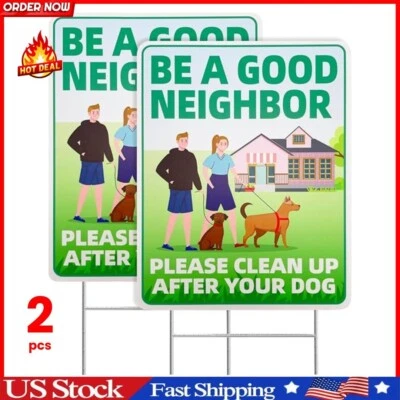 Clean Up After Your Dog Signs 2 Pack 12"x9" with Metal Stake, No Pooping Dog ... - Image 1 of 4