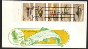 1991 Fishing Flies Sc 2549a booklet pane GAMM cachet plate no. 23124 RARE - Picture 1 of 1