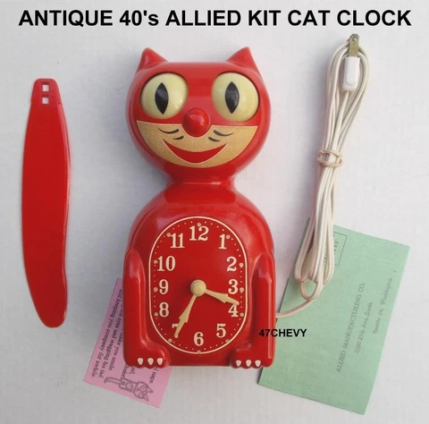 ANTIQUE 40's RED-ALLIED-ELECTRIC-ORIGINAL-KIT CAT KLOCK-KAT CLOCK-VINTAGE-WORKS! Cover