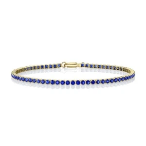 Bracciale Micro Tennis Zaffiro Blu Oro Giallo 14K Naturale Certificato 3,45CT - Foto 1 di 3