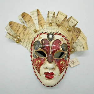 "La Maschera Del Galeone" Red/Gold w/Bells Wall Hanging Face Mask Venezia Italy - Picture 1 of 20