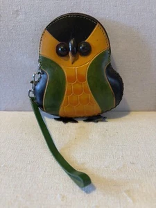 Genuine Leather Owl Wristlet Coin Purse Zip Closure - Picture 1 of 9
