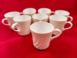 Set of 8 Corning Corelle Enhancements White Swirl Coffee Mugs Cups Tea USA - Imagen 1 de 7