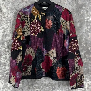 Chicos Sz 2/L Floral Patchwork Artsy Silk Embroider Button Cardigan Long Sleeve - Picture 1 of 8