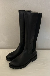 OFFICE LONDON KARA ELASTIC B ACK KNEE BOOTS - BLACK LEATHER - UK 7 EU 40 - NEW - Picture 1 of 17