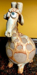 John Pettus Vintage Pottery Folk Art Stoneware 12” GIRAFFE Coin Piggy Bank - Picture 1 of 7