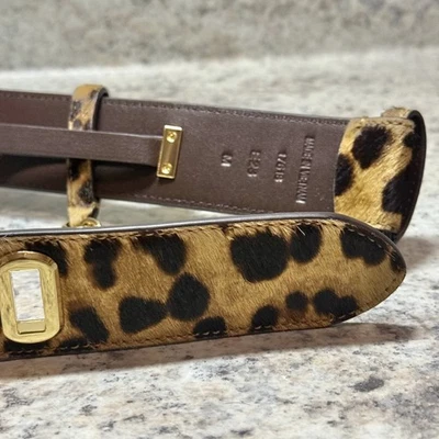 Ralph Lauren女式M豹纹小牛毛皮革皮带金色扣全新无标签 — 第 1/4 张图片
