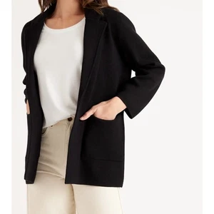 Cardigan maglione blazer maglia cotone biologico Quince nuovo con etichetta nero oversize XS classico - Foto 1 di 16