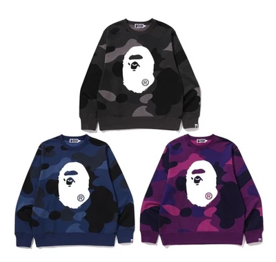 A BATHNIG APE Men's MEGA COLOR CAMO BIG APE HEAD CREWNECK SWEAT SHIRT 1L80113010 - Image 1 of 4
