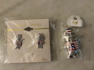 Neu in Verpackung Republikanischer Elefant Brosche und Ohrringe -- gestempelt "Best" auf Brosche - Bild 1 von 6