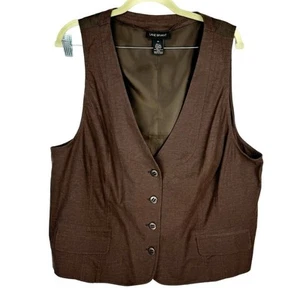 Lane Bryant Brown Sleeveless Button Up Pockets Linen Blend Suit Vest Sz 24 - Picture 1 of 7