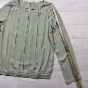 MOON COLLECTION WOMEN'S Elastic Back Sage Green Front Pleats Long Sleeves Sz M - Picture 1 of 5