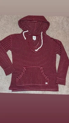 Billabong Size Medium Women’s Pullover Hoodie Brick Red Striped Vneck EUC - Image 1 of 4