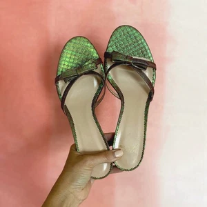 J.Crew Disco Dot Strappy Bow Mule Sandal in Khaki Iridescent Size 9.5 - Picture 1 of 13