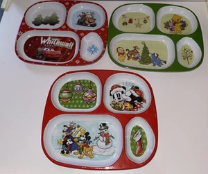Kids Disney Christmas Divided Melamine Plate/Dish 4 Sections Holiday Set Of 3 - Picture 1 of 8