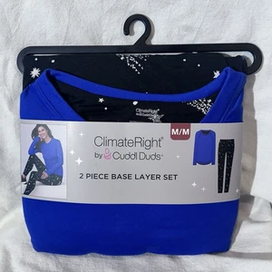 ClimateRight Cuddl Duds Women’s Med Base Layer Top Legging Set • Blue Celestial - Picture 1 of 5