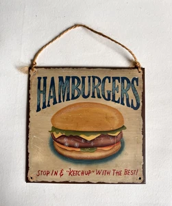 Hamburguesas retro parada y "ketchup" con el mejor letrero de pared de hojalata - Imagen 1 de 7