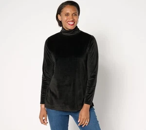 Belle by Kim Gravel Belleour Rollkragen-Top mit Rüschen Schwarz L Neu - Bild 1 von 1