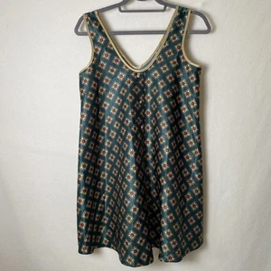 Vintage Vanity Fair Dress Women Small Green Nylon Slip Floral Geometric Retro - Picture 1 of 9