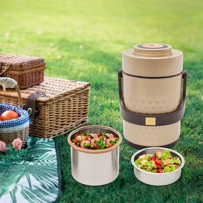 Termo de comida apilable sellado de 3 niveles, lonchera aislada, lonchera térmica Foto 1 de 4