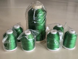 Lot 6 - Coats Sylko Embroidery Thread, BRIGHT GREEN Spools B5234 + Lg. Cone, NEW - Picture 1 of 7