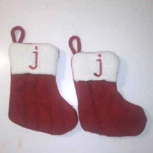 2 Letras J - 6" Tejido Monograma Navidad Mini Medias Pequeñas Rojo Blanco Vacaciones - Imagen 1 de 4