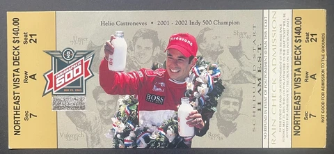 2003 Indy 500 Racing Full Ticket Indianapolis Motor Speedway Helio Castroneves Cover