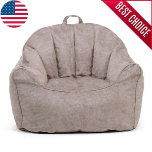 Bean Bag Sofa Lazy Lounger Chair Faux Leather W/ Carry Handle Living Room Gray - Picture 1 of 7
