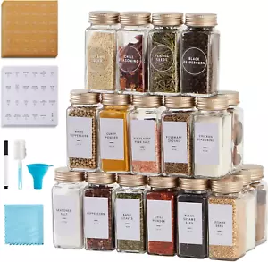 48 Pcs Spice Jars with Label- Glass Spice Jars with Gold Metal Caps,Shaker Lids, - Picture 1 of 6