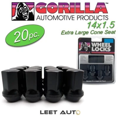 (20 piezas.) Tuercas Gorilla + cerraduras de rueda, abultamiento estilo fábrica, 14 mm x 1,50, negro Foto 1 de 4