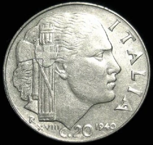 20 CENTESIMI Italy Coin - 22mm italian ww2 mussolini fascist - FREE SHIP - Picture 1 of 4